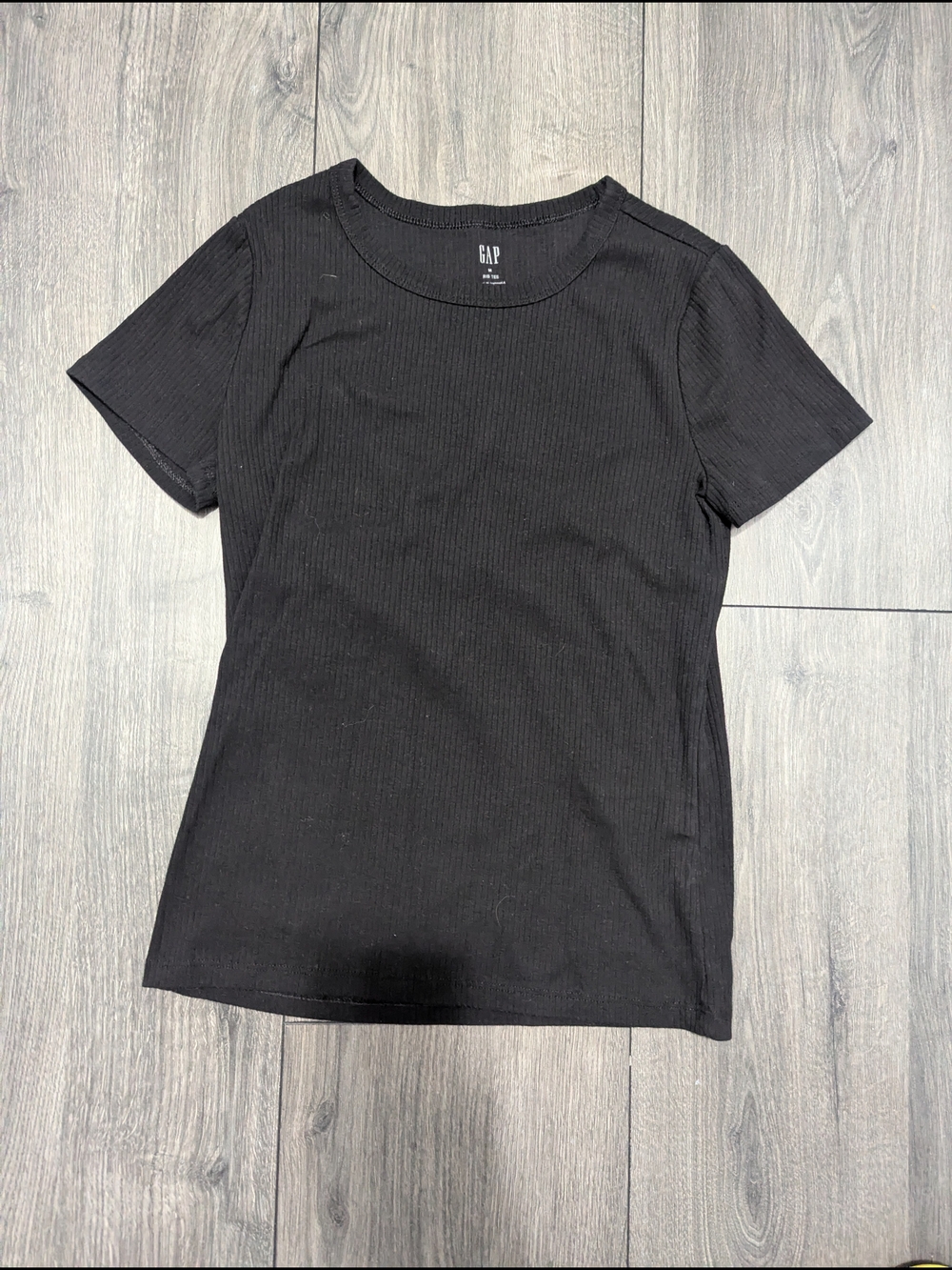 GAP Women's Black Ribbed Crew Short Sleeve Tee